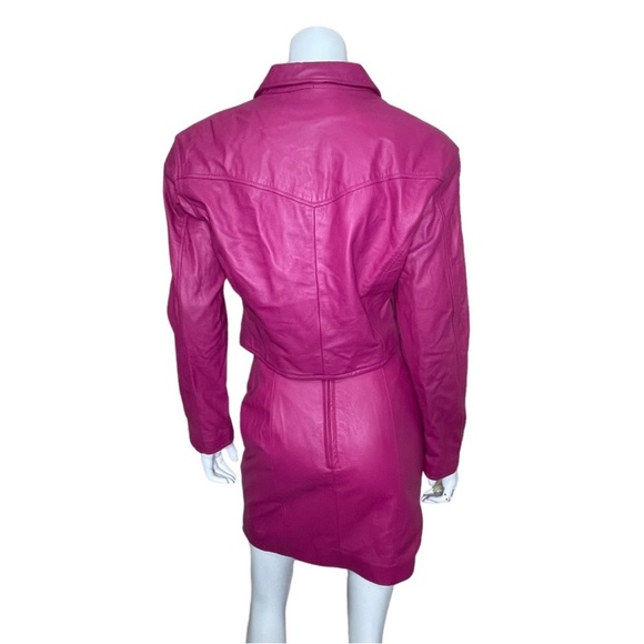 Vintage 80s 90s wilsons leather pink jacket skirt set size M - Picture 2 of 9
